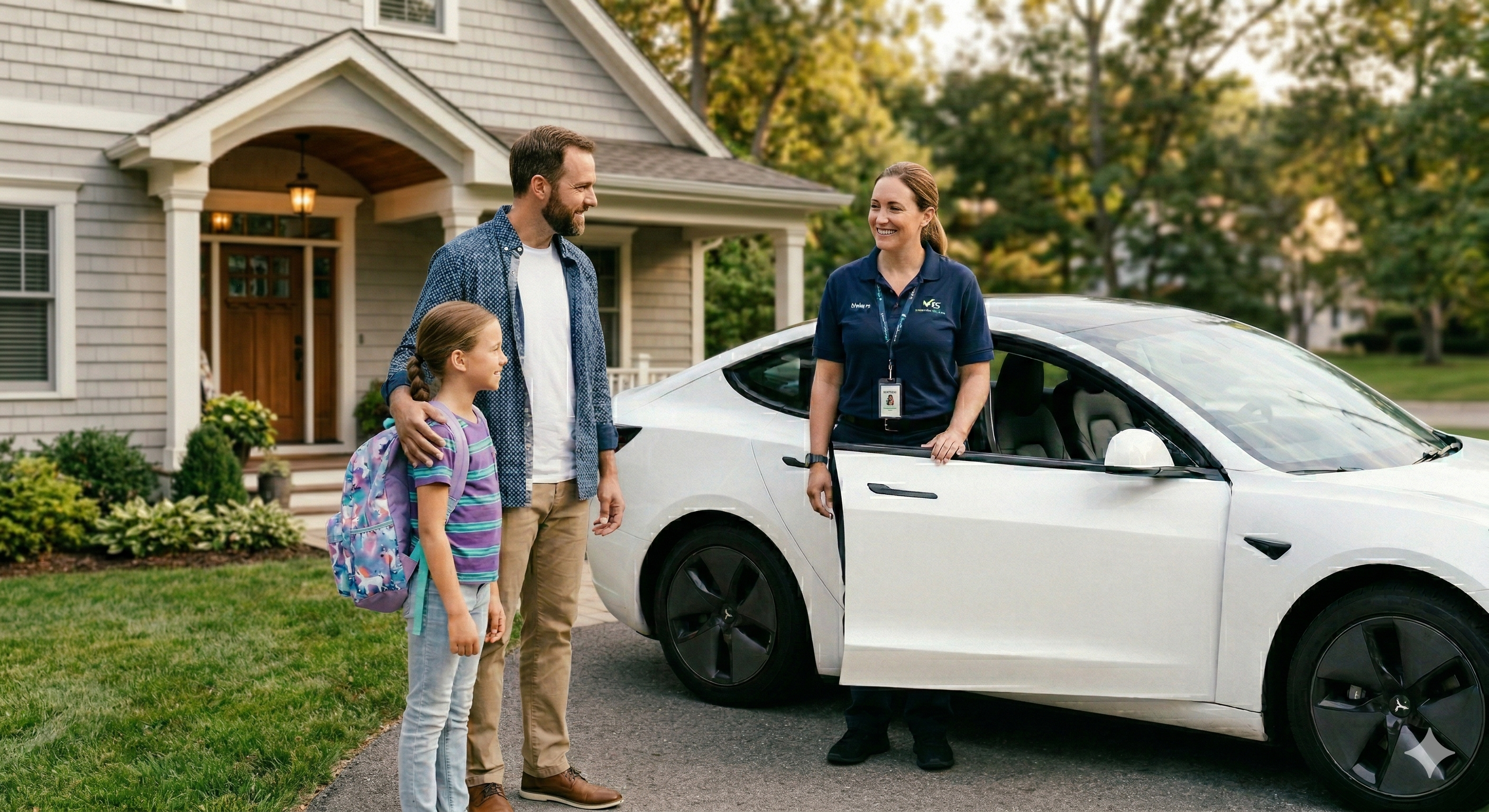 Happy student sitting safely in a modern vehicle